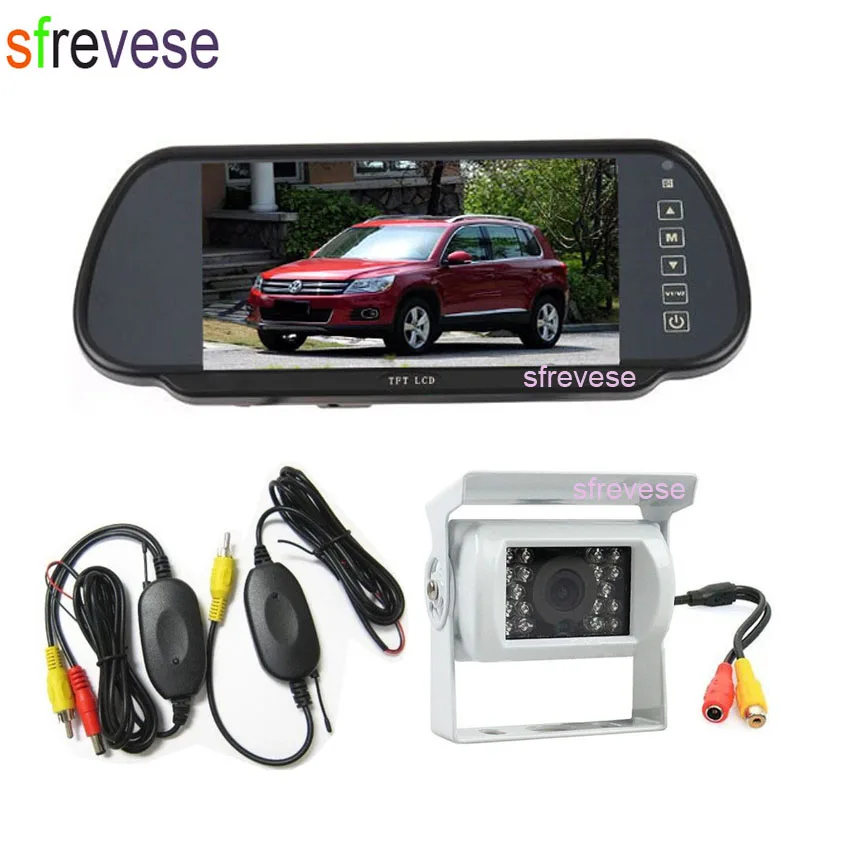 

7" LCD Mirror Monitor Car Rear View Kit + Wireless 18 LED IR Night Vision CCD Reverse Parking Backup Camera White