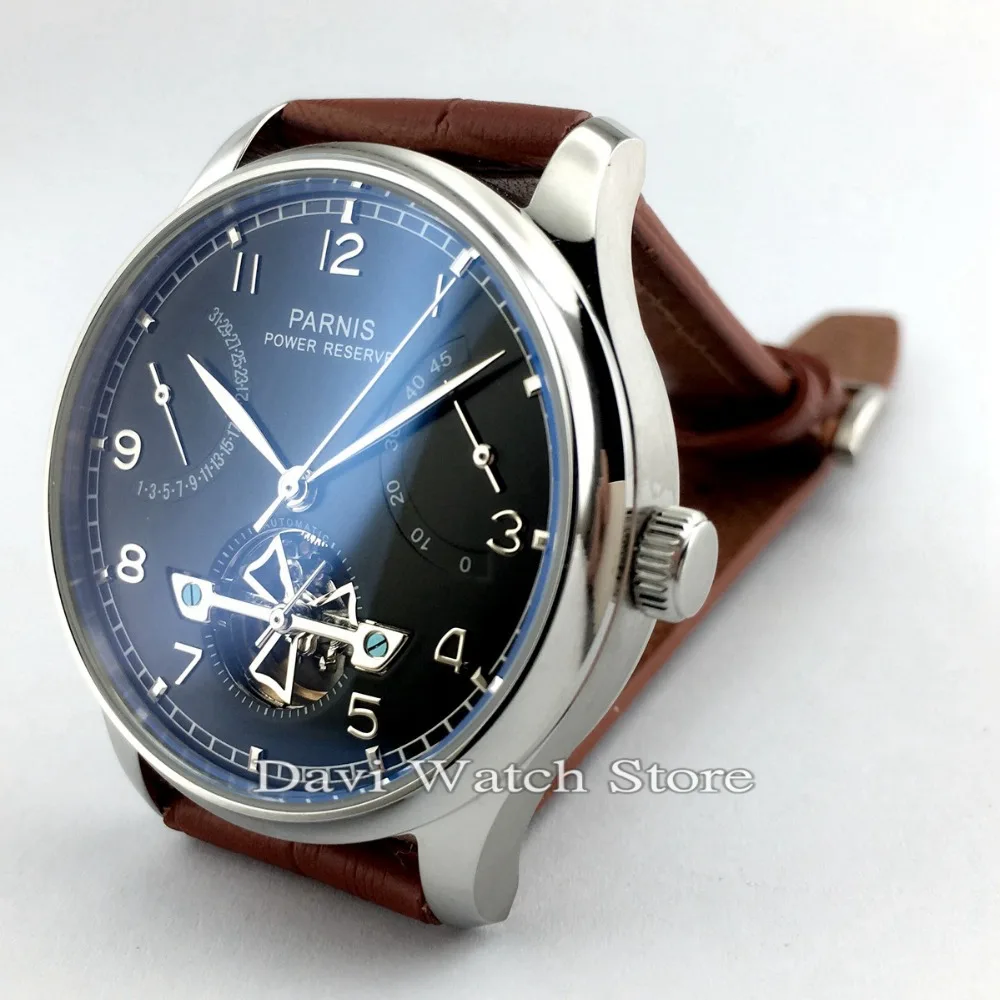 Мужские часы Parnis с маховиком и автоматическим перемещением даты 43 мм|Мужские