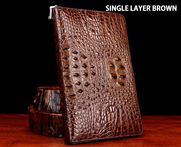 single brown Визитница Роскошный мужской клатч из натуральной кожи держатель для карт кошелек из воловьей кожи клатч кошелек для мужчин Мода Крокодил Аллигатор Дизайн черный - Цвет: single brown