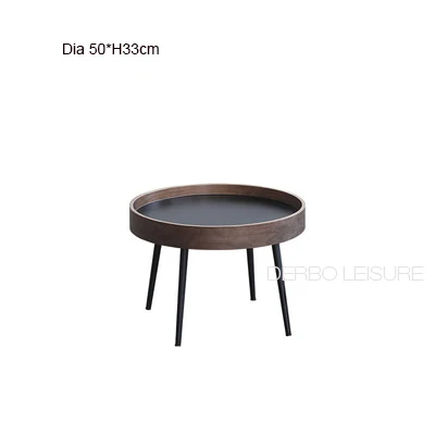 Dia 50xH33cm Современный классический модный дизайн Круглый Темный Орех цвет фанера орех шпон Лофт металлические стальные ноги большой маленький размер боковой стол 1 шт - Цвет: Dia 50xH33cm