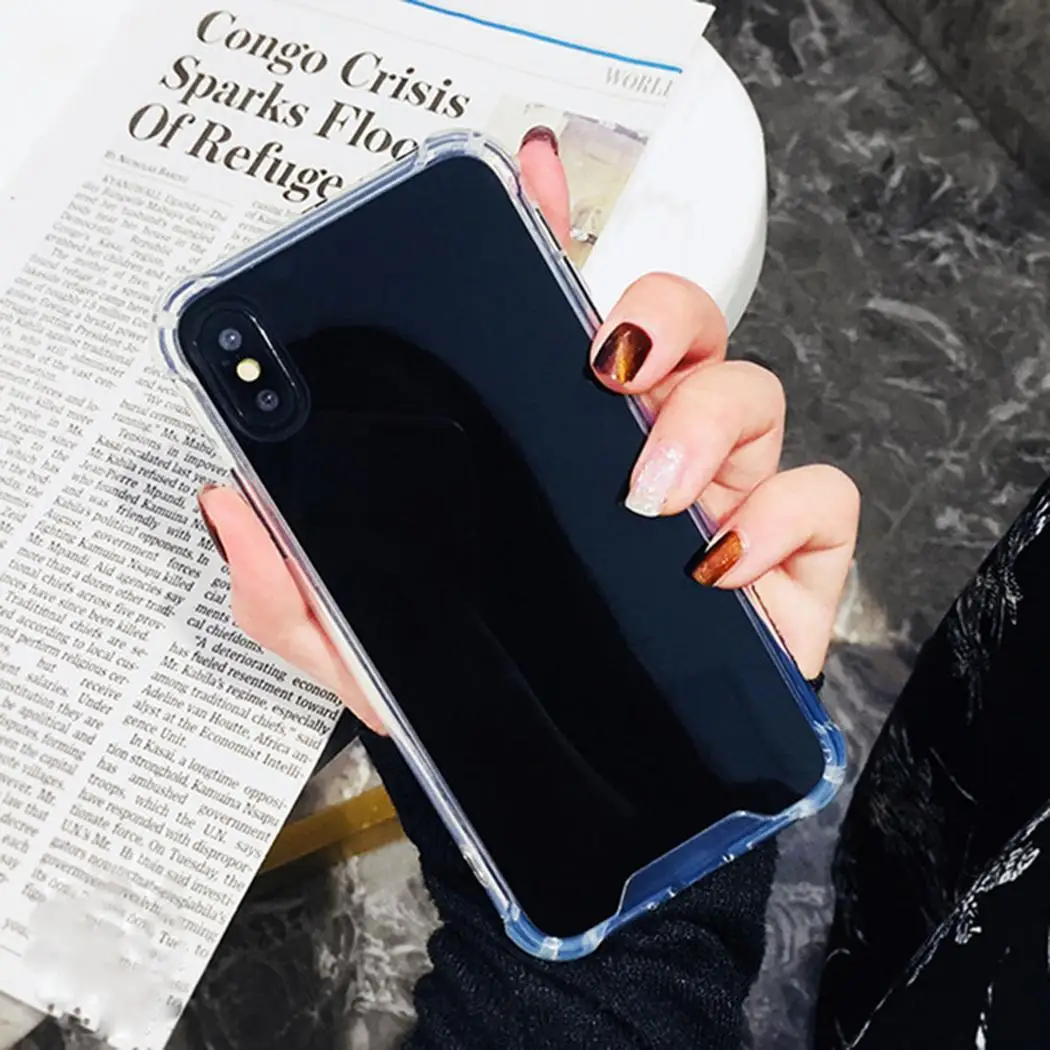 Модный стеклянный зеркальный чехол для iPhone 7 с зеркальной поверхностью и защитой