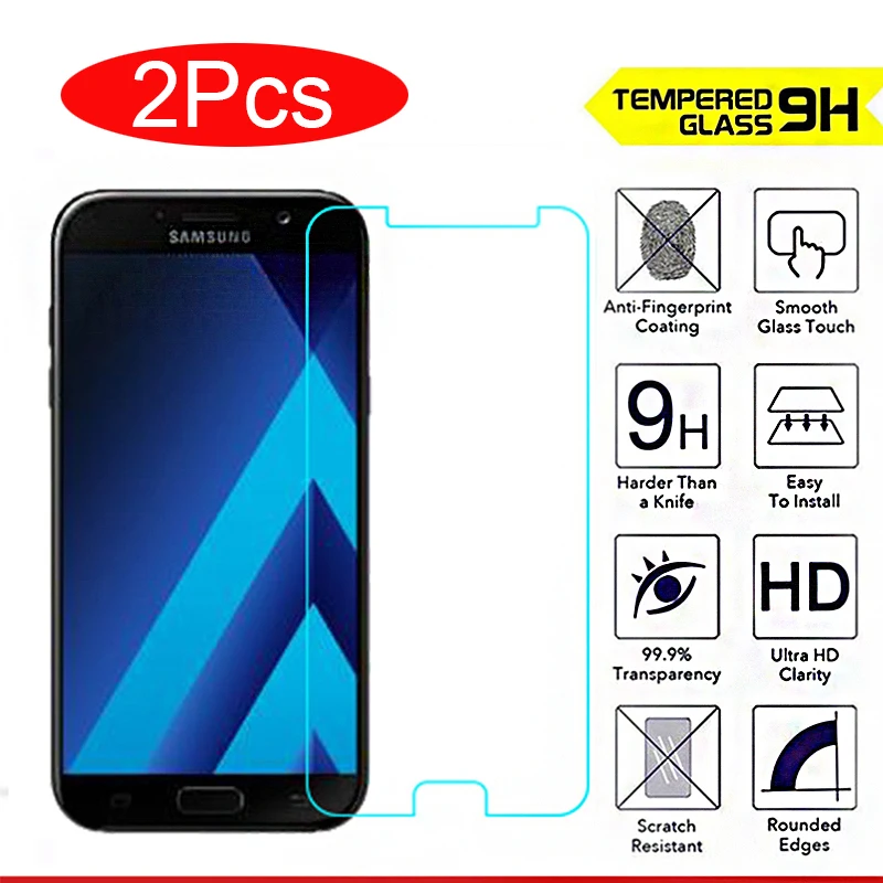 2 шт. закаленное стекло для Samsung Galaxy a3 a5 a7 2017 защита экрана glaxy на A 3 5 7 5a 7a защитное