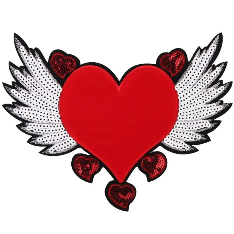 Clothing Women Shirt Top Diy Large Patch Wings Red heart Sequins deal with it T-shirt girls Iron on Patches for clothes Stickers