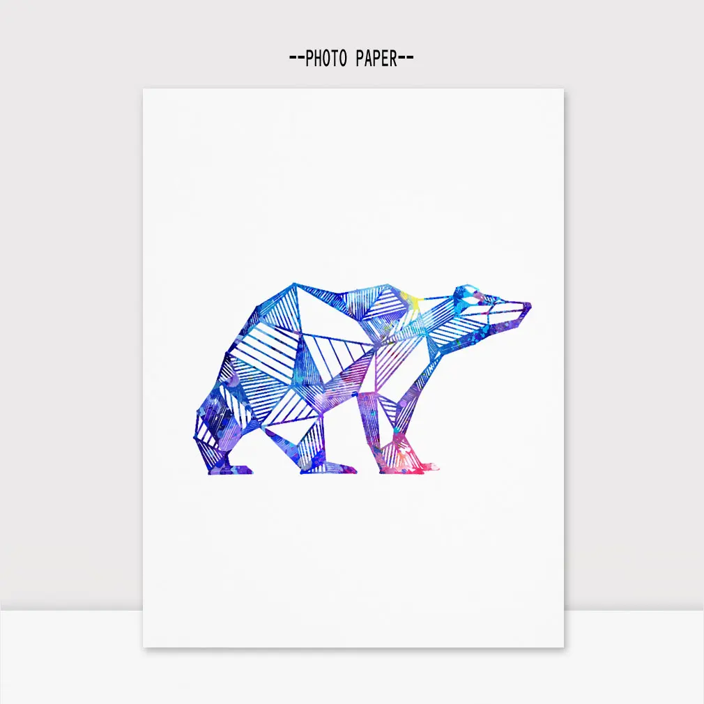 Geometric Polar Bear Watercolor Art Paint Home Decor Animal Posters Kids Room Wall Artwork X56 | Дом и сад