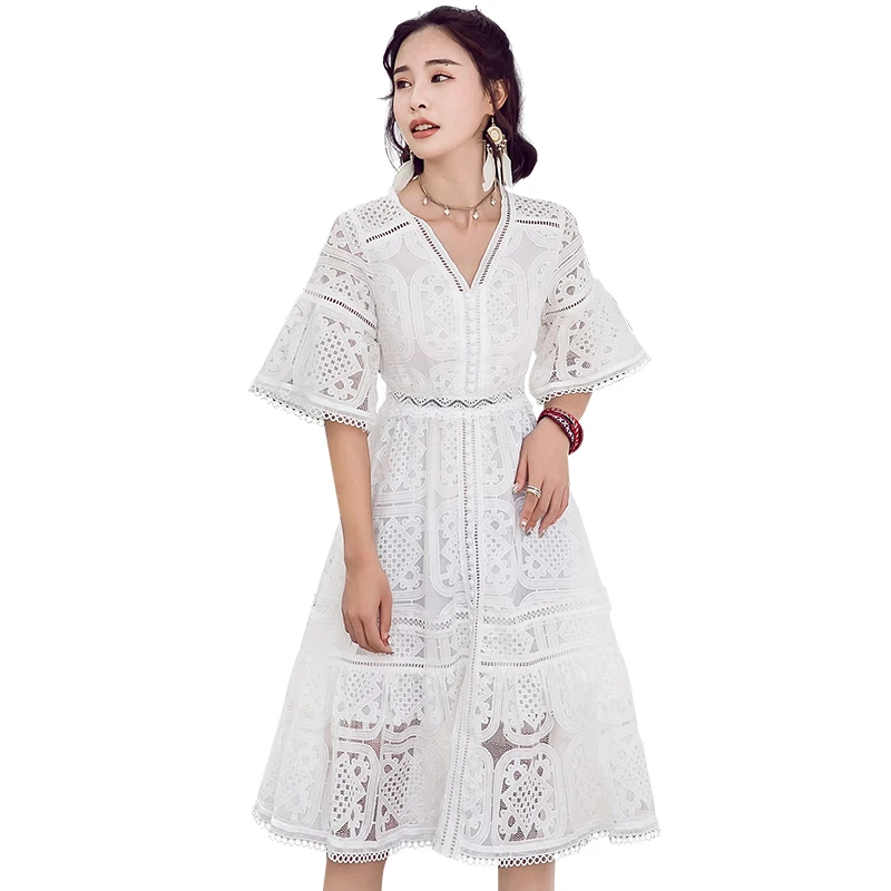 

High quality Elegant white dress women Lace dresses Top selling product in 2019 tassel Hollow Summer bohemian dresses K4520