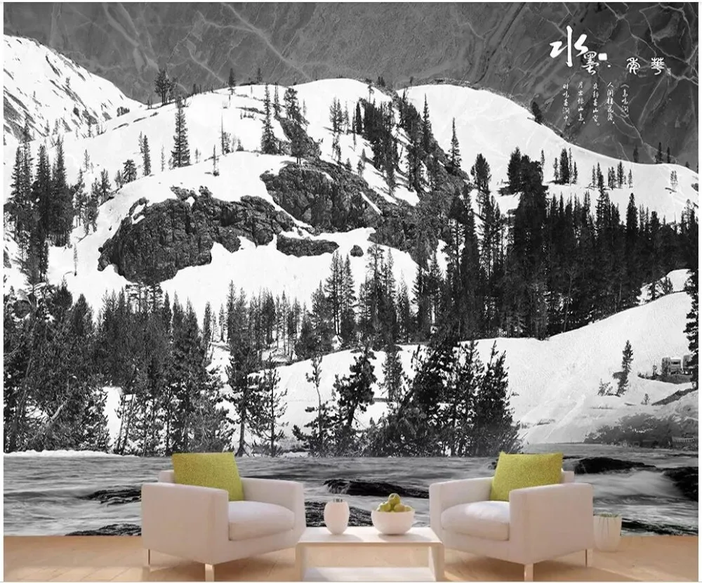 3d фото обои на заказ росписи черный и белый снег пейзаж фон настенный домашний