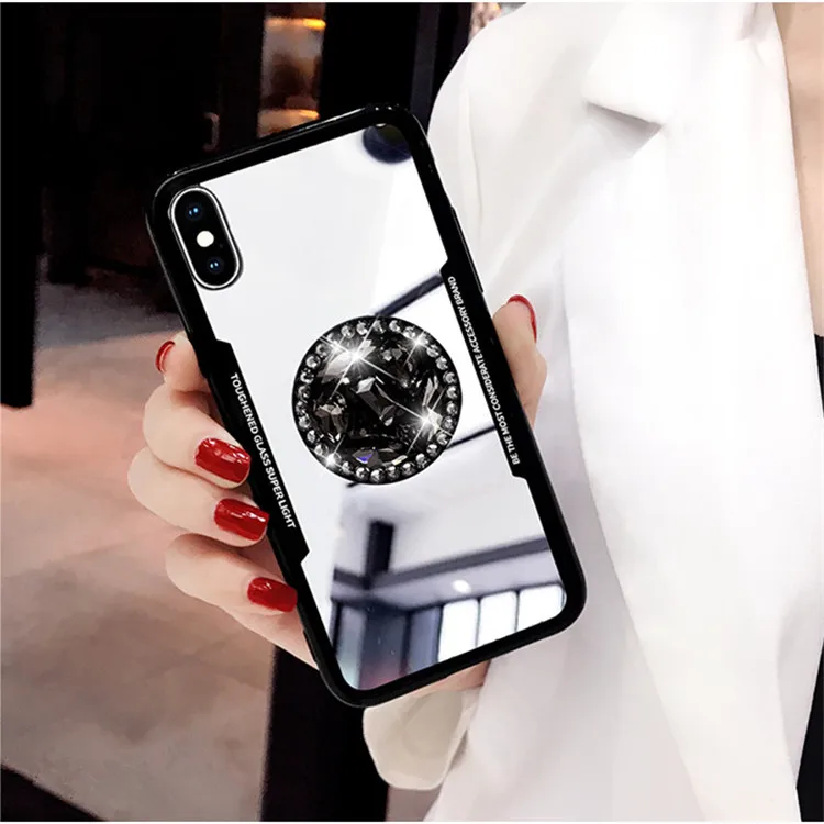 Luxury Diamond mirror Glitter silicon case for iphone 7 8 6 plus X XR XS MAX holder ring Cover For Samsung S8 S9 Note 9 S10 E |