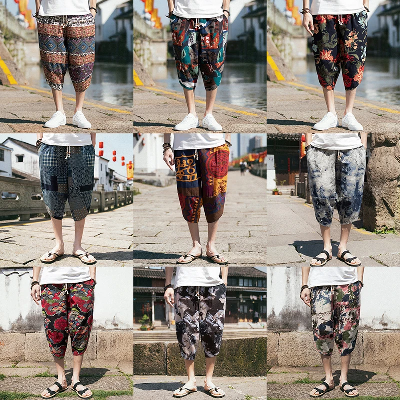 Sinicism Store Харадзюку 5XL шаровары мужские 2019 летние хлопковые льняные винтажные