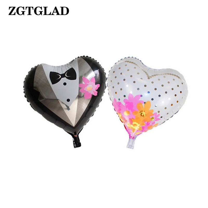 

ZGTGLAD 1 Pair Aluminum Foil Bride Groom Balloon Heart Shape Photo Booth Props Anniversary Wedding Valentines Party Decoration
