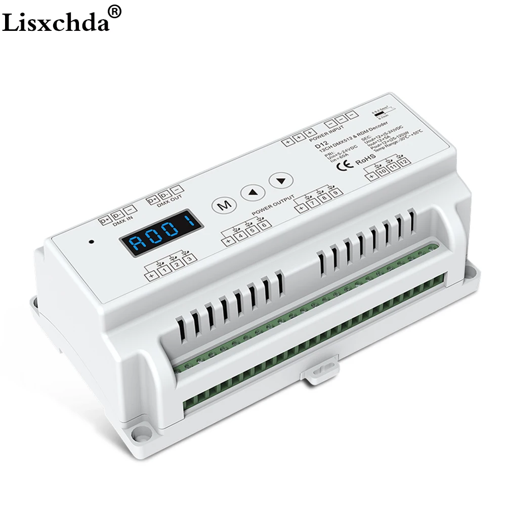 Декодер постоянного напряжения на din рейке 12 каналов CV DMX512 вход уровне 2 А *