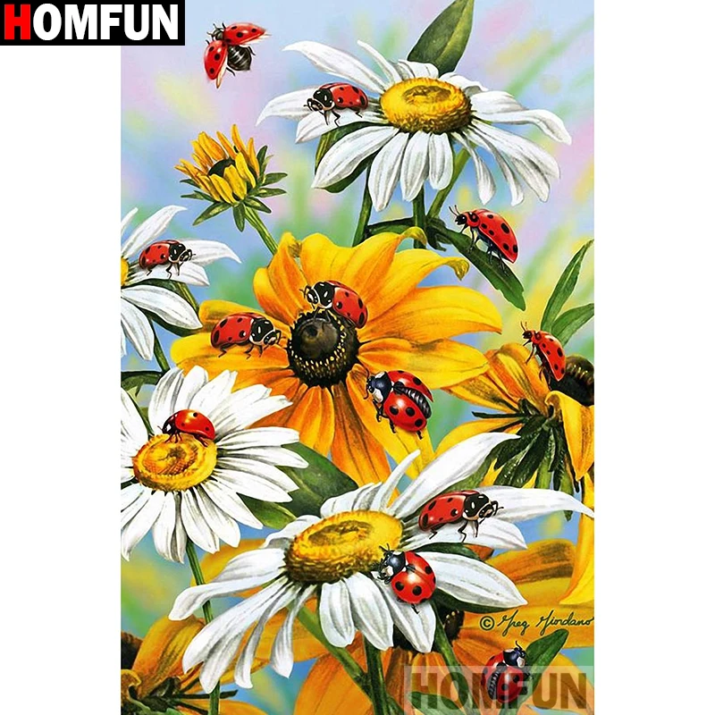 HOMFUN полная Алмазная вышивка &quotЦветок&quot Божья коровка &quot&quot крестиком на