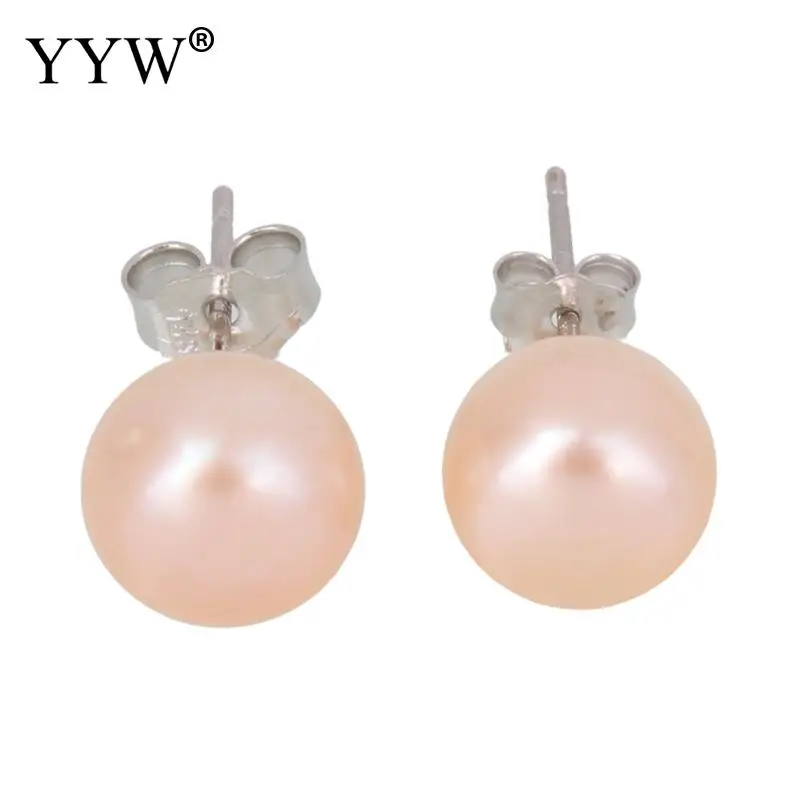 pink approx 8mm YYW натуральный белый розового и фиолетового цветов пресноводный Серьги с жемчугом, ожерелье для Для женщин подарок 8/9/10/11/12 мм настоящие жемчужные серьги-гвоздики - Окраска металла: pink approx 8mm