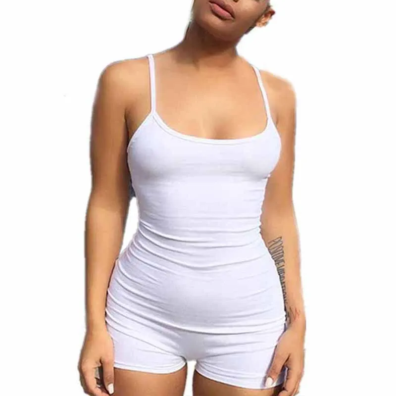 Casual White Bodycon Rompers Womens Jumpsuit 2019 Summer Playsuit Sexy Slim Body Skinny Shorts Spaghetti Strap Leotard |