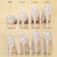 crystal shoes cinderella women heels for evening party glittering round toe custom silver rhinestone wedding pumps size 9