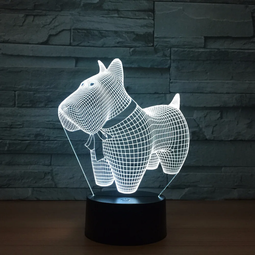 Lovely Dog Model Illusion 3d Lamp LED 7 Color Changing Animal Visual Led Night Lights For Kids Toy New Gift Desk Table | Освещение