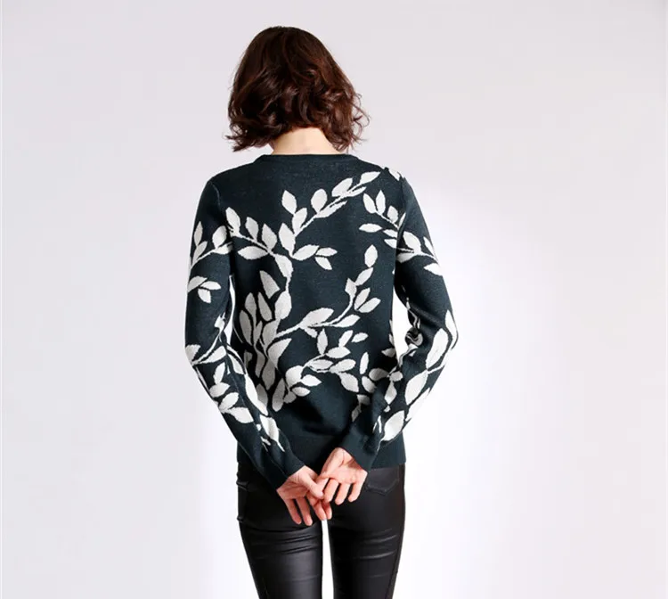 new arrival wool knit women fashion print pullover sweater Oneck dark green 2colors M/86-L/90