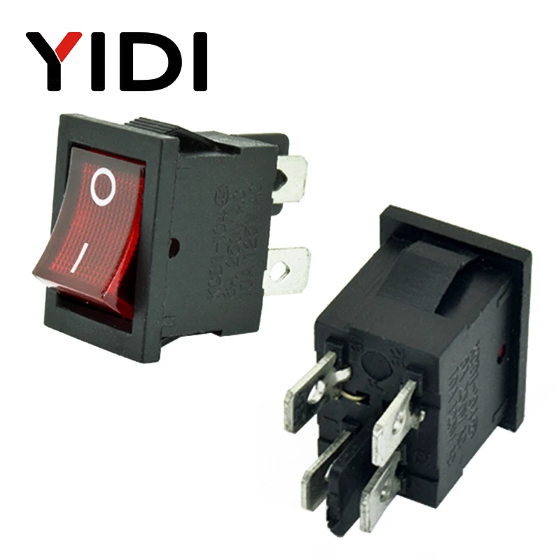 6A 250VAC KCD1-104 кулисный переключатель 4pin вкл. Выкл дпст 12 В 220 В красная лампа черный защелкивающий 15x21 двухпозиционный переключатель