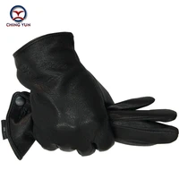 winter man deer skin leather gloves male warm soft mens arm sleeve black men mittens imitate rabbit fur 70 wool lining 04