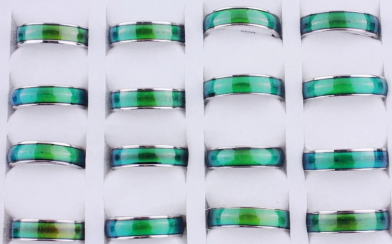 

Wholesale Lots JOb 25Pcs change color 6mm 316L Stainless Steel Men Women Ring Band Wedding Engagement Gift Fashion Jewelry Card