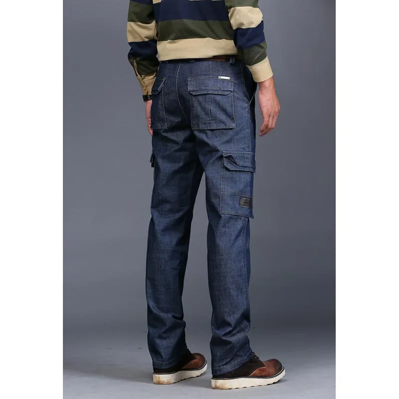 New Brand Military Jeans Denim Pants Men Cotton Cargo Loose Baggy Pockets Straight Trousers Autumn Winter Bottoms | Мужская одежда