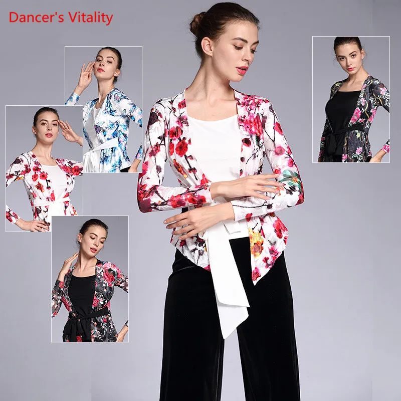 New Women Ballroom Dance Tops Adult Female Long Sleeved Printing Lady's Latin Waltz square Practice Costumes | Тематическая