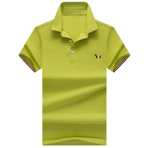 grass green de haute qualiteTops coton a manches courtes рубашка поло, Мужская chemise Pur couleur polo chemises - Цвет: grass green