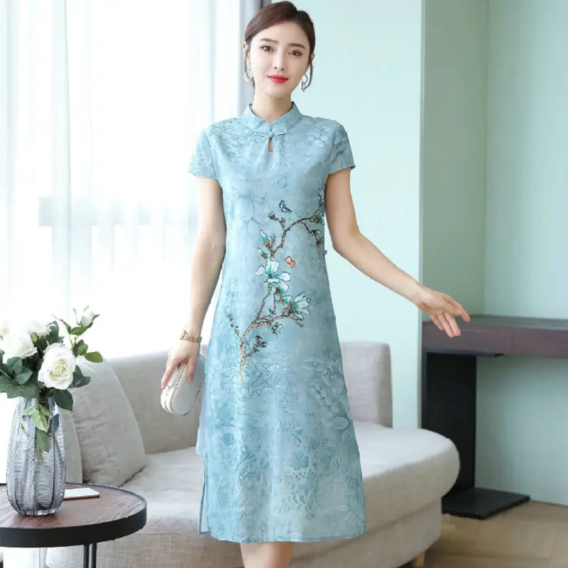 Женский Традиционный китайский стиль cheongsam летнее платье женский воротник