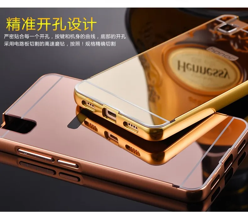 Для Huawei Ascend P8 lite 5,0 дюймов золотое покрытие алюминия металлический каркас+ зеркальный акриловый чехол для Huawei P8 ALE-L21