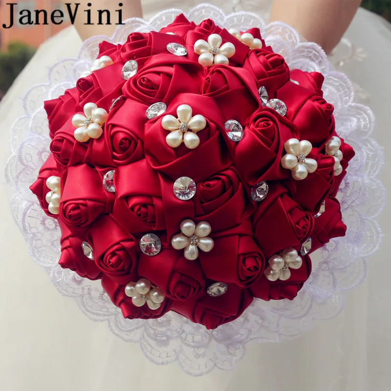 JaneVini 2019 бисерные бордовые Цветочные белые кружевные свадебные букет из бисера