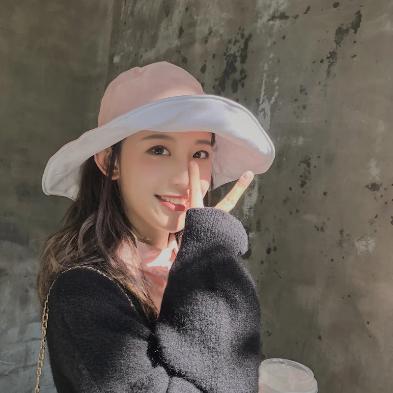 Double-sided Fisherman Hat Woman Face-shading Wide Brim Cap Female Sun Protecction Caps Autumn Winter Summer Sunshade Hats H228