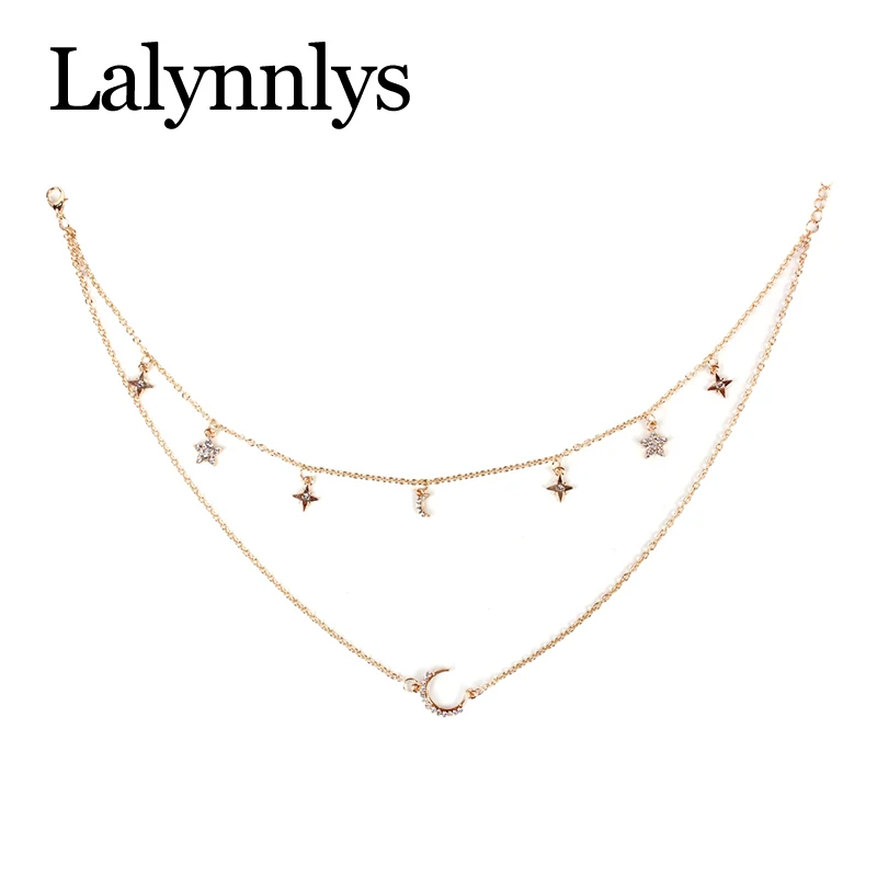 Lalynnlys Новый Дизайн Луна Звезда Стразы колье богемное многослойное ожерелье для
