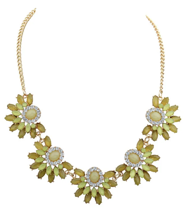2014 New Vintage Metal Exaggerated Punk Resin Drop Flowers Alloy Chunky Choker Statement Necklace Fashion Jewelry For Women | Украшения и
