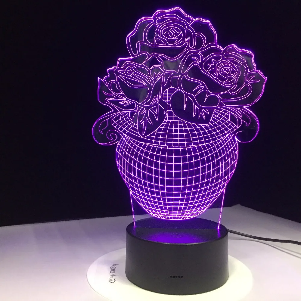 Розы Корзина 3d лампе Touch Сенсор USB светодиодный ночники любовь Батарея батарейках