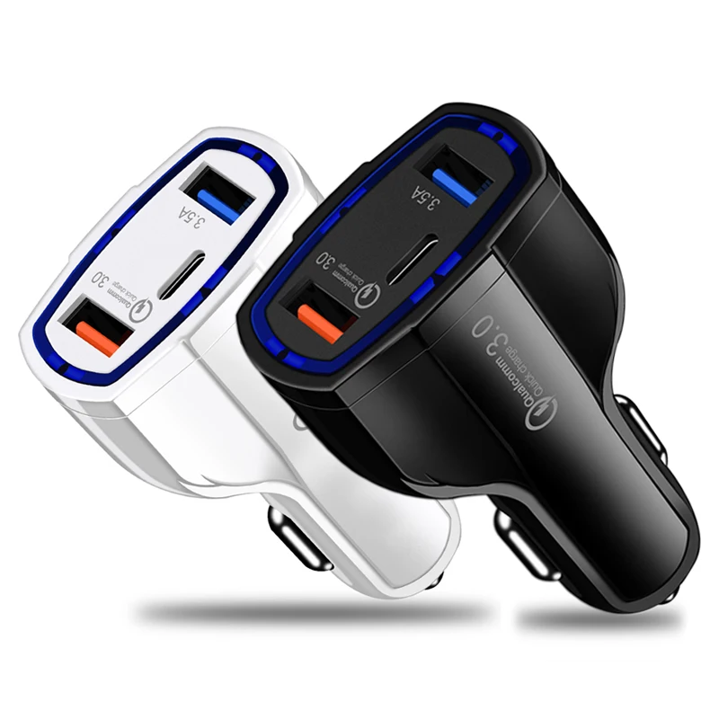 Автомобильное зарядное устройство QC 3 0 с двумя USB-портами и разъемом для зарядки |