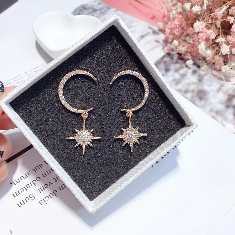 Moon star Полный cz серьги серебро 925 Сообщение гипоаллергенный неувядающий моды для