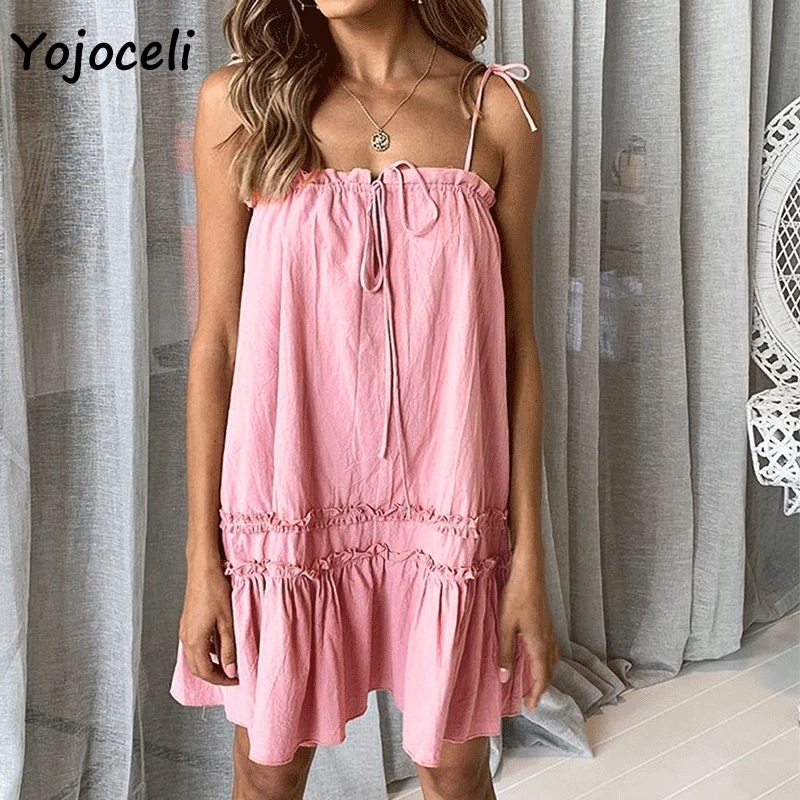 Yojoceli boho пляж милый рюшами Сарафан уличная новый сезон: весна лето мини