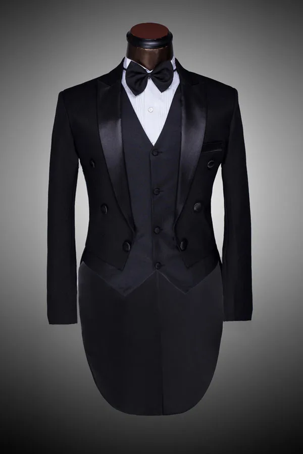 Slim fit 2017 Custom made Double breasted Black Groomsmen Dinner Suits( jacket+Pants+vest+tie)