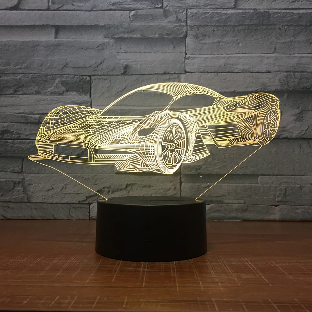 Охлаждения гоночный автомобиль 3D 7 цветов лампа визуальный светодиодный ночные