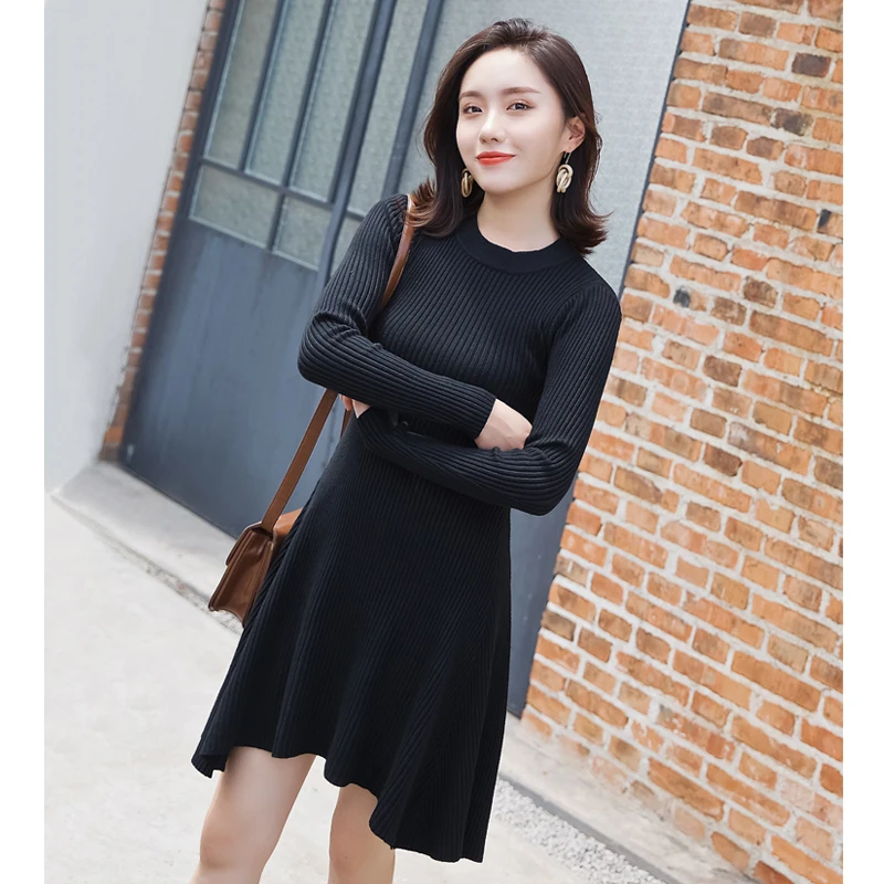 2018 новое зимнее красное черное платье свитер модное женское толстое теплое