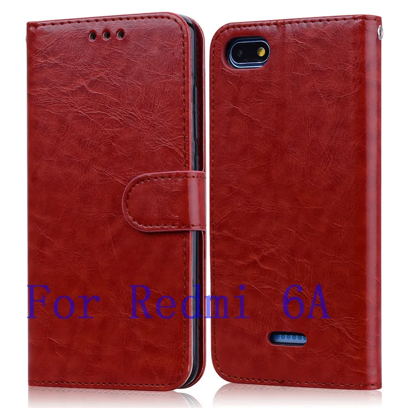 Brown For 6A Чехол для Xiaomi Redmi 6A, чехол для Redmi 6, мягкий силиконовый кожаный бумажник, флип-чехол для Xiaomi Redmi 6A 6 A, чехол для телефона держатель для карт, Fundas - Цвет: Brown For 6A