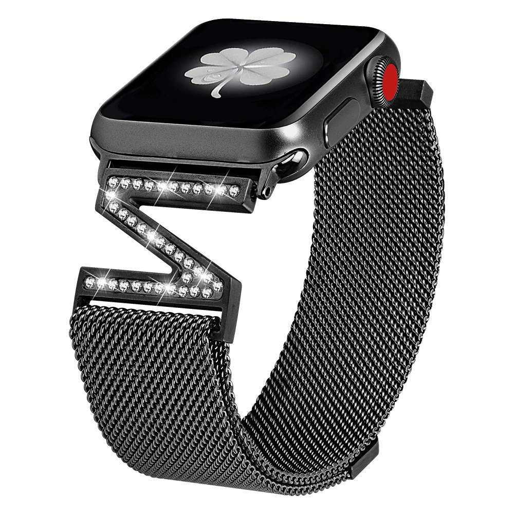 Миланский Браслет, Браслет с бриллиантами ремешок для наручных часов Apple Watch 38 мм, 42 мм, 40 мм 44 наручных часов iwatch серии 5/4/3/2 Нержавеющая сталь ремень для женщин