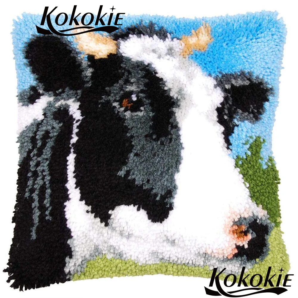 

Latch hook cartoon carpet cushion Crochet Hook Embroidery yarn Pillows Case Making cross stitch kits latch hook cow pillow kits