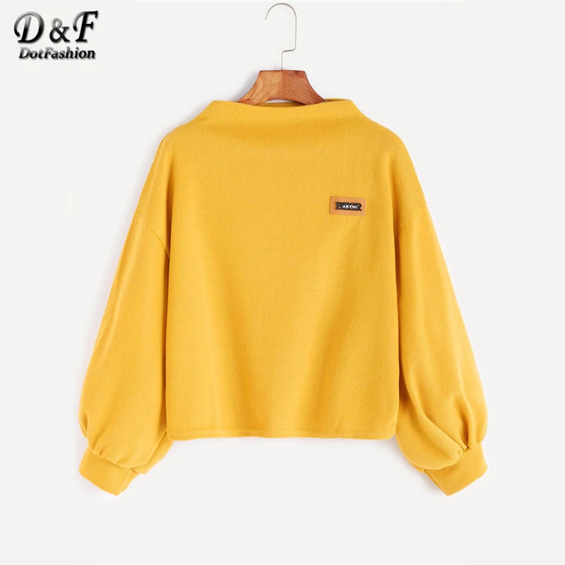 Dotfashion, свитер с воронкой и рукавом-фонариком, Женская толстовка, новинка, кавайные осенние желтые пуловеры, толстовка