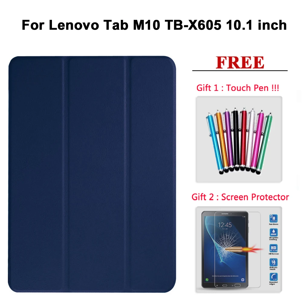 Tab M10 shenlan Free Screen Protector Glass+Case For Lenovo Tab E7 / E8 / E10 / M10 PU Leather Smart Magnetic Cover TB/X104F/7104F/8304F/X605F - Цвет: Tab M10 shenlan