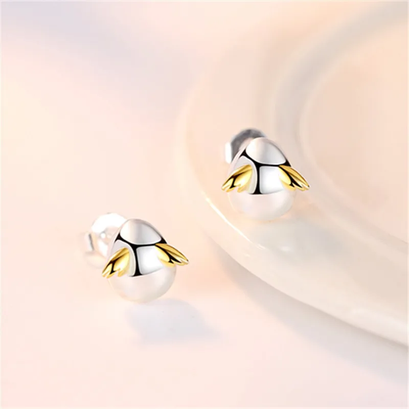 LEKOFO Fashion Jewelry Angel Egg Earrings Korean Cute Mini Small 925 Sterling Silver Stud For W | Украшения и аксессуары