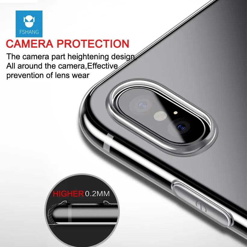 FSHANG Luxury Clear TPU Case For iPhone X 10 Transparent Ultra Thin Silicone Slim Cover Coque Phone Accessories i |