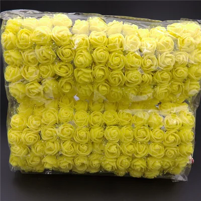 yellow 144 шт 2 см мини пена Искусственный цветок розы Букет Многоцветный Роза свадебное украшение цветок розы 1 упаковка - Цвет: yellow