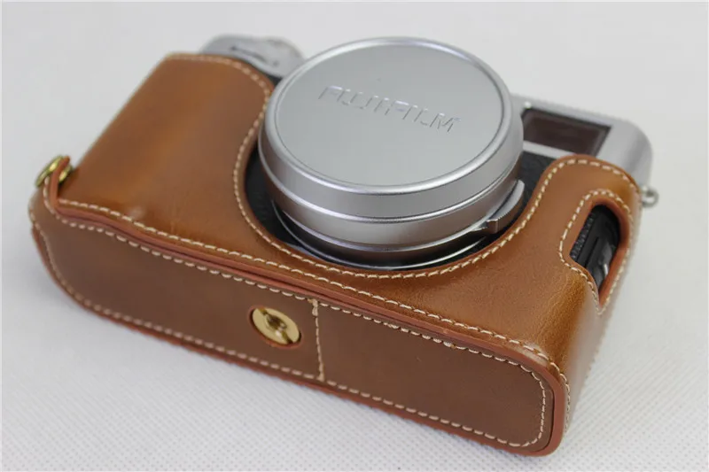 Чехол для камеры из искусственной кожи для Fujifilm X100F X100-F, чехол на половину сумки, дизайн с открытой батареей, 3 цвета, черный, кофейный, коричневый