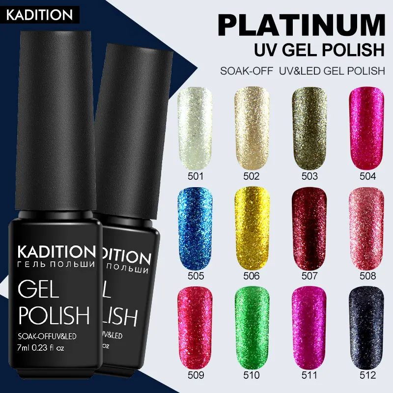 KADITION New Super Color Gel Paints Crystal Lacquer Nail Art UV LED Soak Off Platinum Glitter Pearl Diamonds Gel Nail Polish