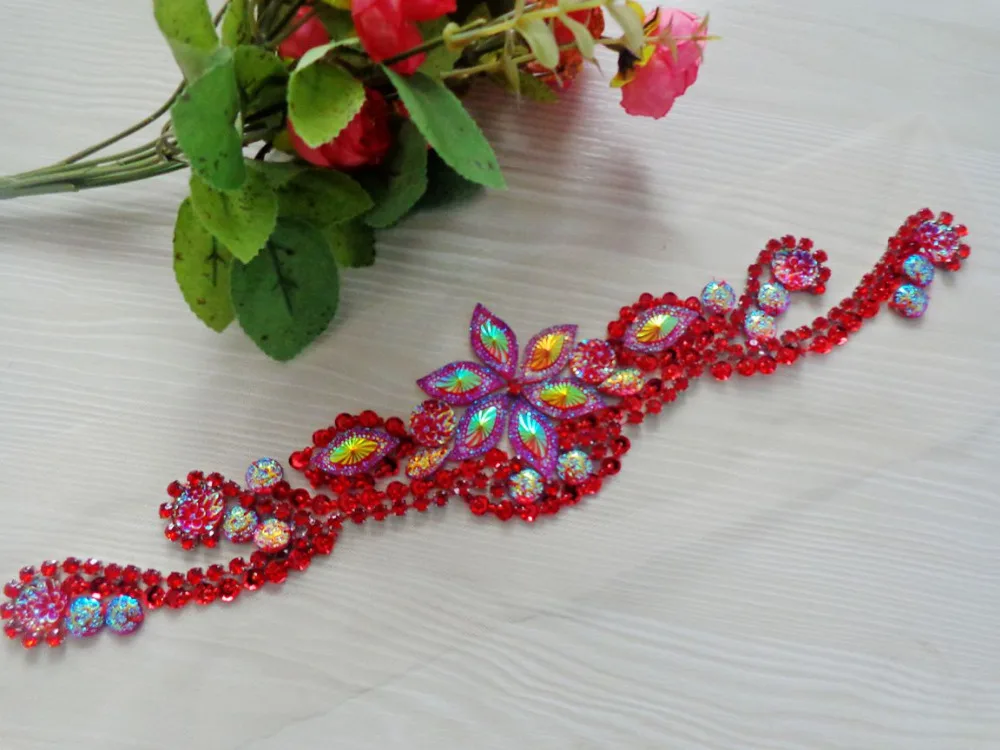 

ZBROH 32*7 см нашивки ручной работы с красными кристаллами, пришивные стразы, аппликация для платья, юбки, пояса